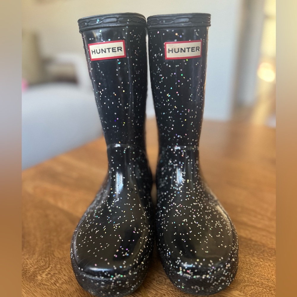 Girls Hunter Boots Black Glitter 13US